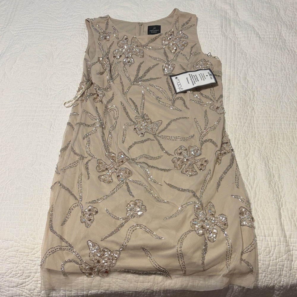 Adrianna Papell Champagne Sequin Floral Mini Dress